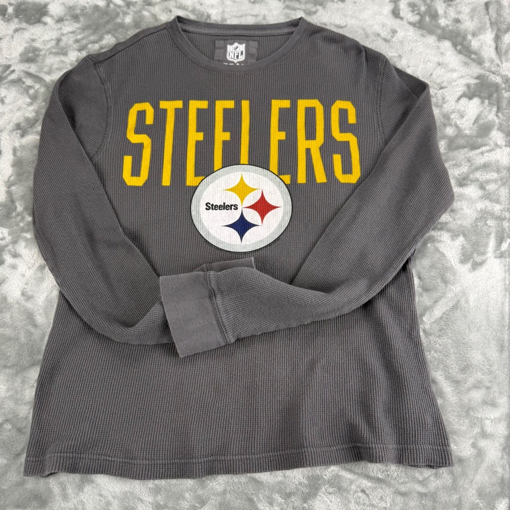 NFL Team Apparel Pittsburgh Steelers Gray Waffle Knit Thermal Shirt Mens Medium